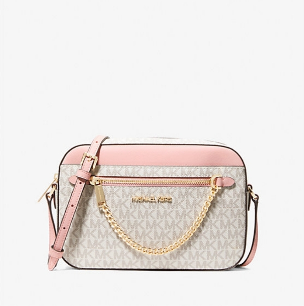 Michael Kors Pink and Cream Logo Crossbody Bag